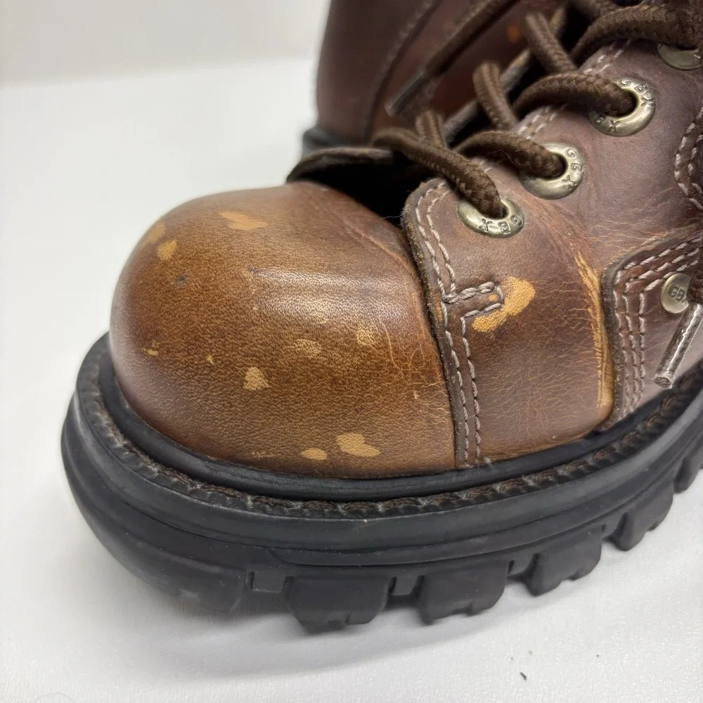 GBX 90s Y2K Streetwear Mens 10 M Chunky Leather Platform Boots Shoes Brown